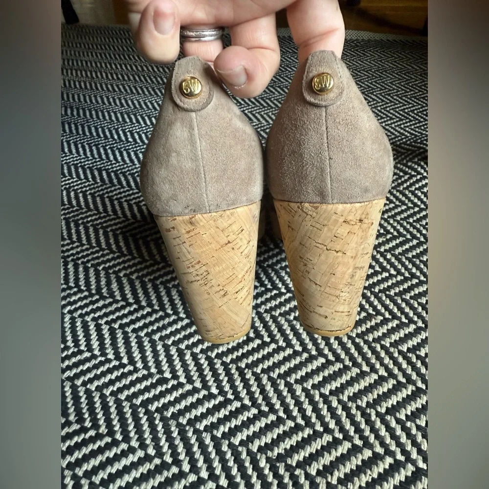 Stuart Weitzman Corkswoon Suede Leather Cork Wedge Shoes Tan Nude Size 10 - Picture 8 of 9